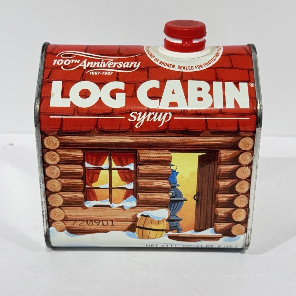 Log Cabin Syrup Tin w Lid 100th Anniversary 1987 General Foods Empty Mint Cond.